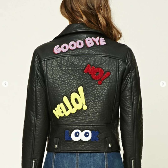 Vegan Leather Moto Patch Jacket - Picture 2 of 4